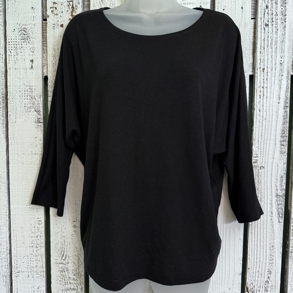 Rachel Zoe Top Size Large Black 3/4 Sleeve Pullover Lightweight Wide Neck Shirt - Picture 1 of 9